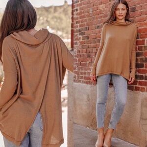 FREE PEOPLE juicy ribbed top size XS brown oversized open back cozy soft boho